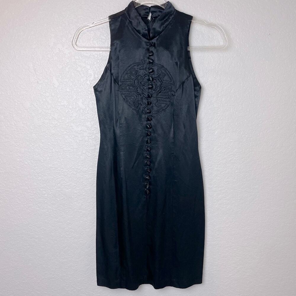 Vintage L.A. GLO Black Mini Fitted High Neck Dress Size 3/4